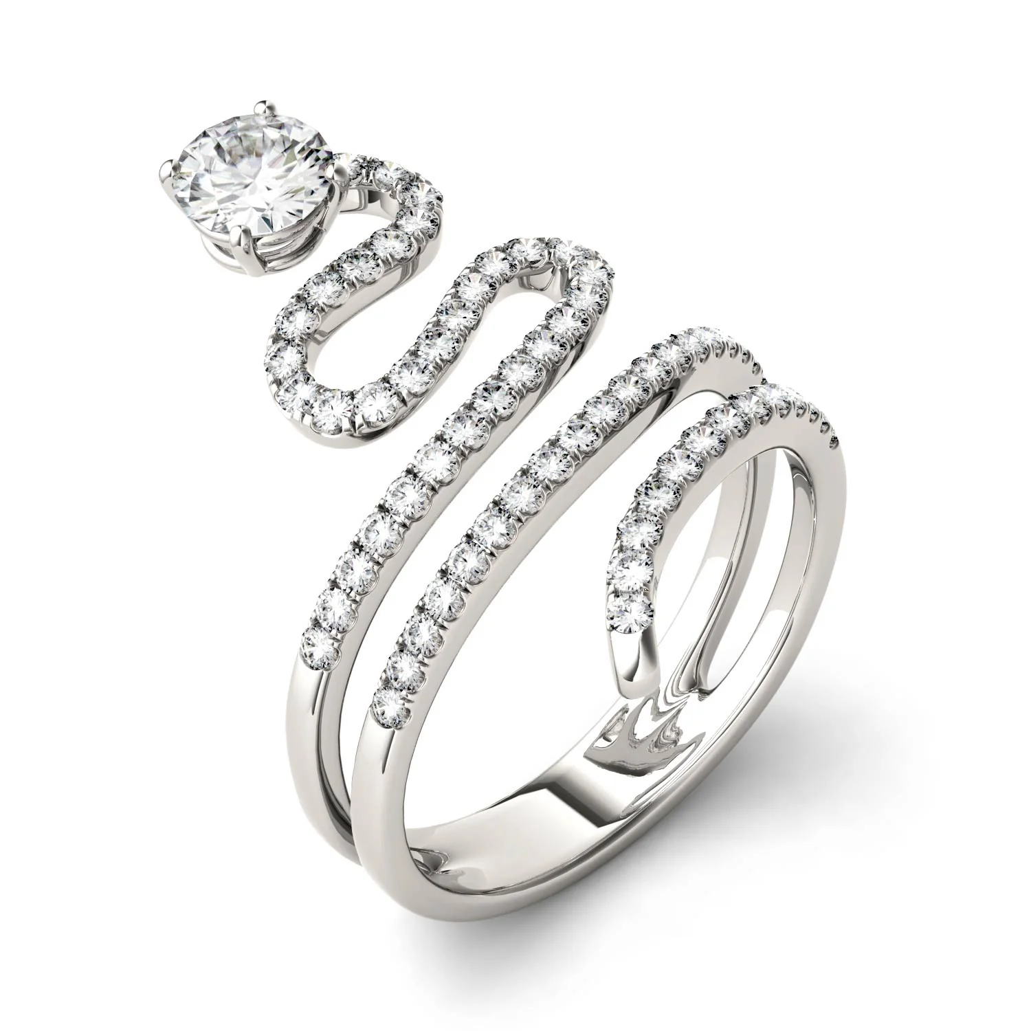 1.14 CTW DEW Round Moissanite Swirl Statement Ring in 14K White Gold - Image 3