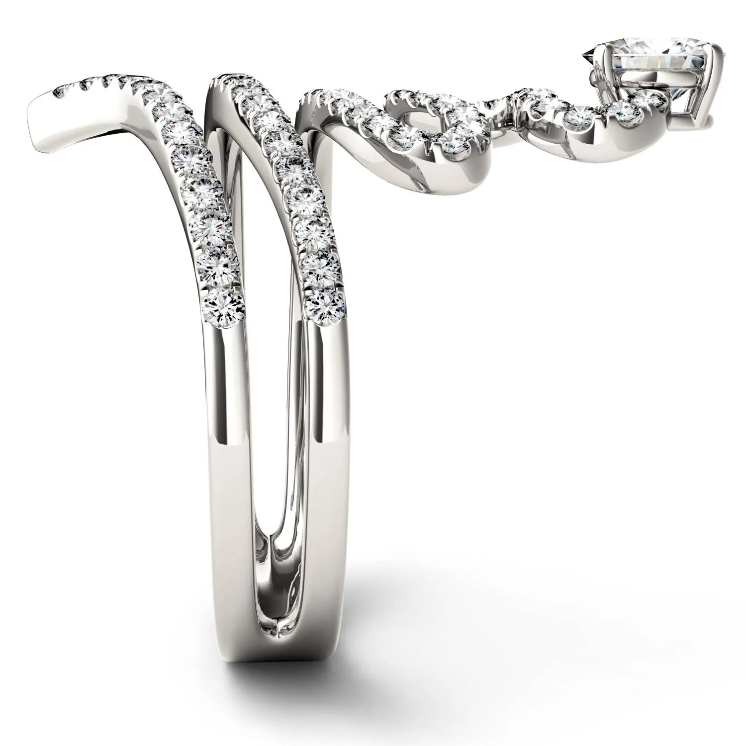 1.14 CTW DEW Round Moissanite Swirl Statement Ring in 14K White Gold - Image 4