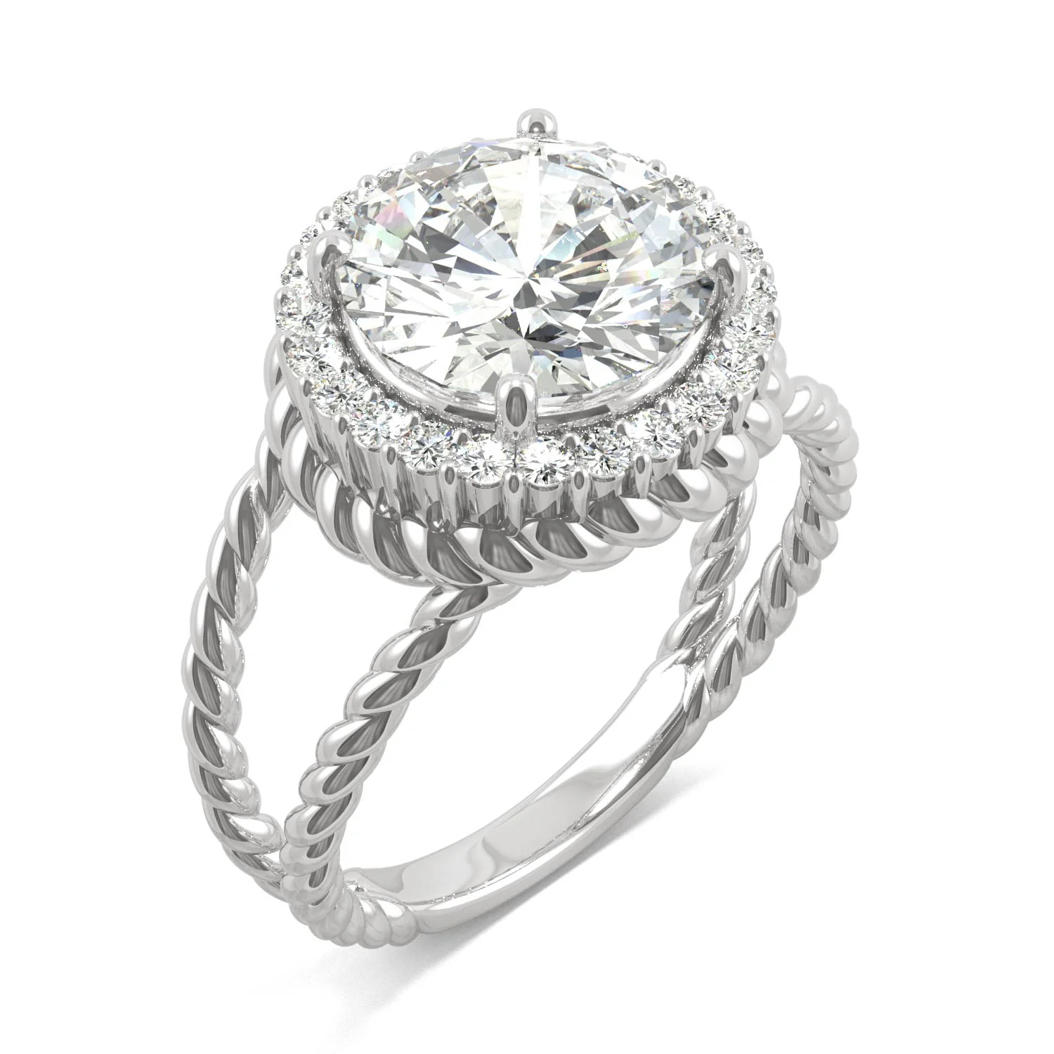 2.94 CTW DEW Round Moissanite Halo Split-Shank Engagement Ring in 14K White Gold - Image 3