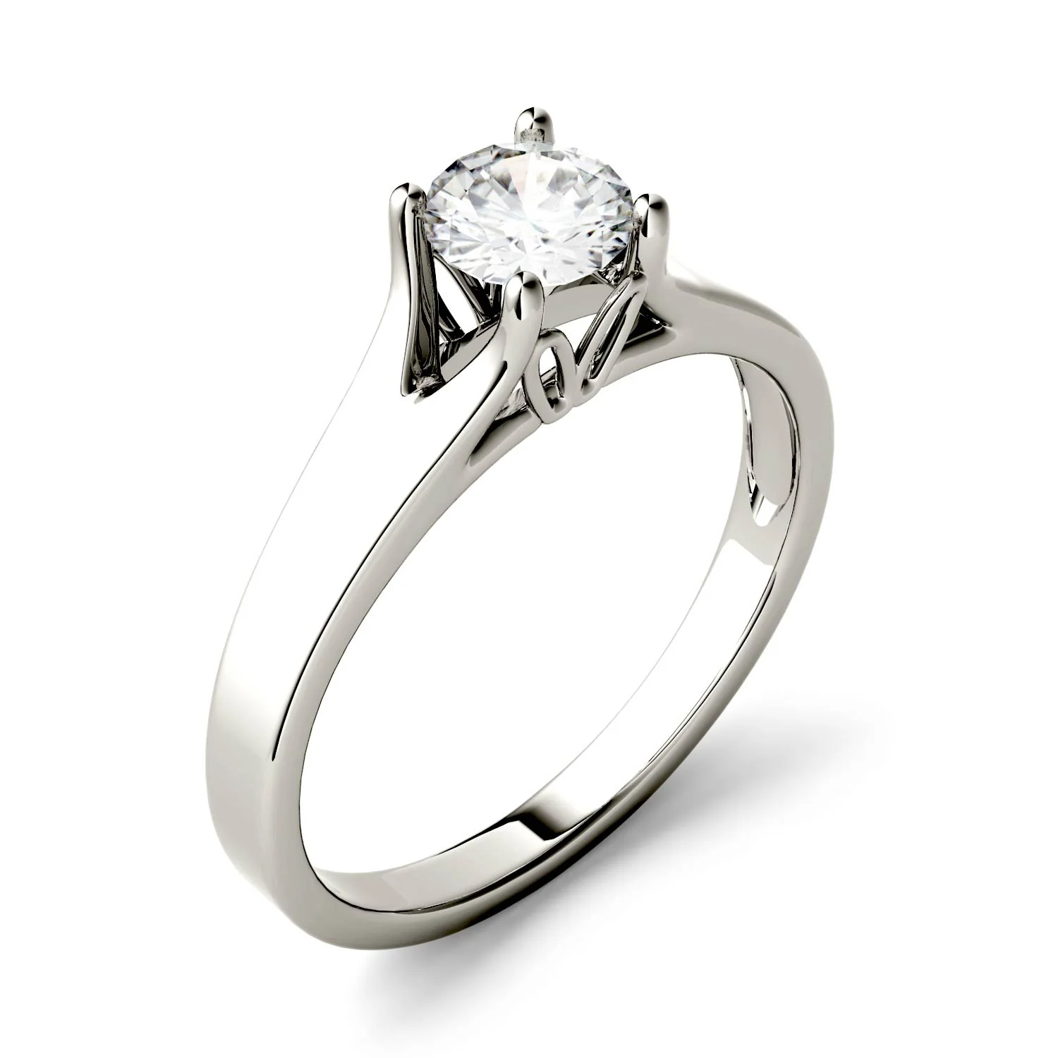 0.50 CTW DEW Round Moissanite Trellis Solitaire Engagement Ring in 14K White Gold - Image 3
