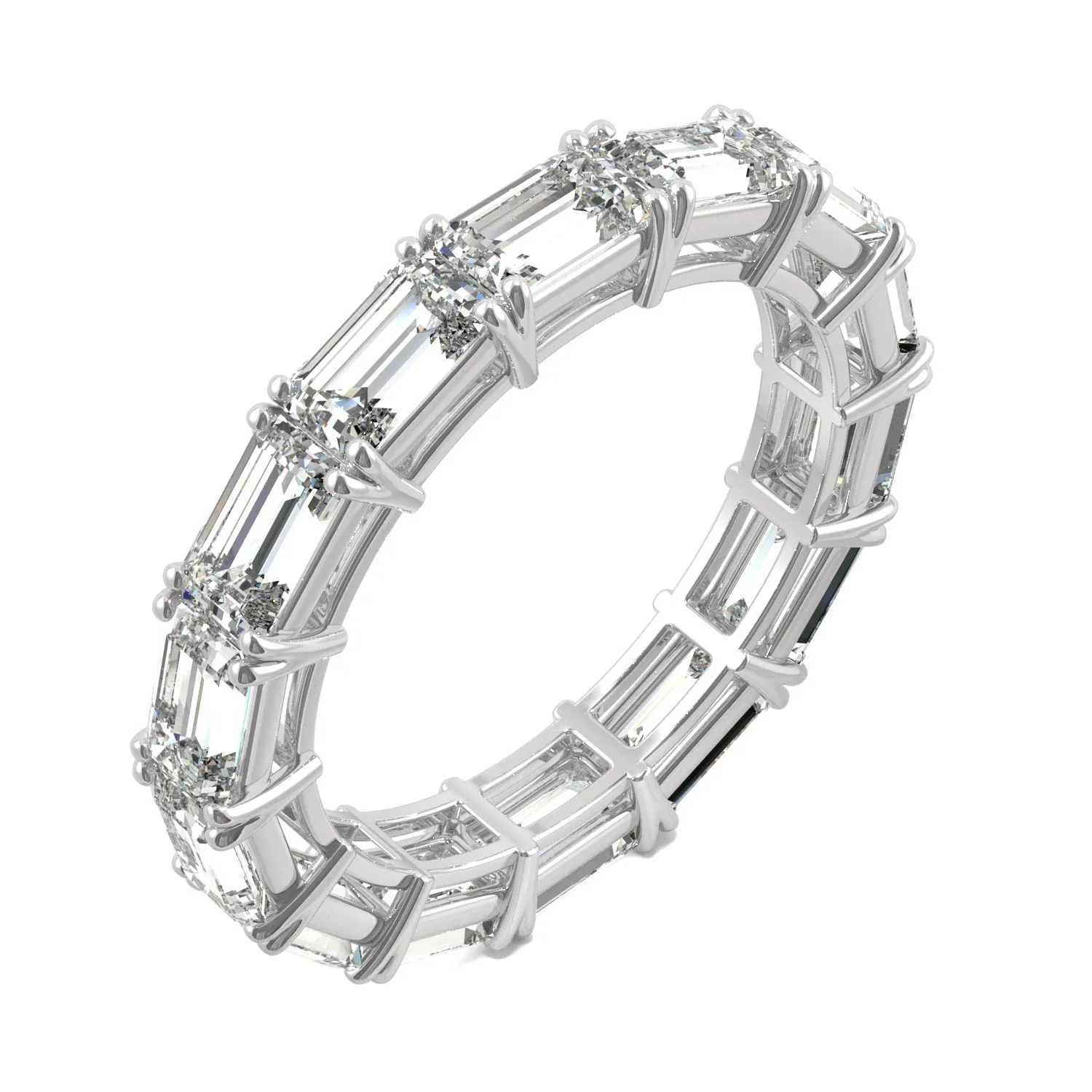 3.78 CTW DEW Emerald Moissanite East-West Eternity Band in 14K White Gold - Image 2