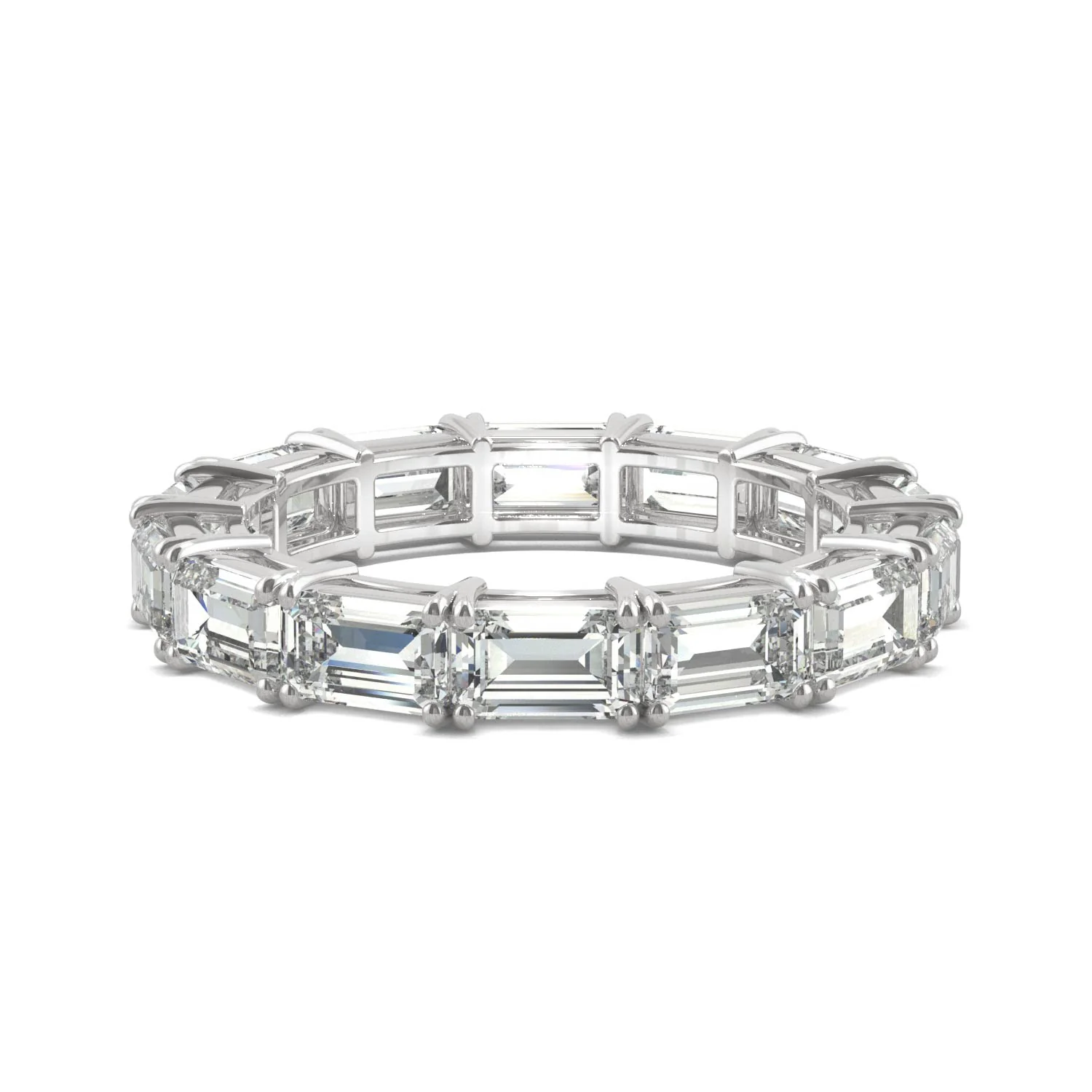 3.78 CTW DEW Emerald Moissanite East-West Eternity Band in 14K White Gold - Image 4