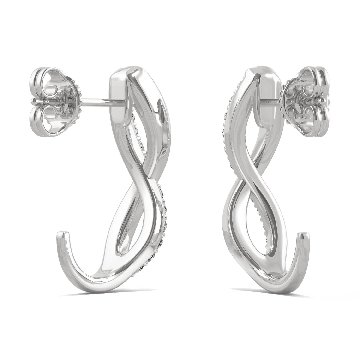 0.16 CTW DEW Moissanite Infinity J-Hoop Earrings in 14K White Gold - Image 3