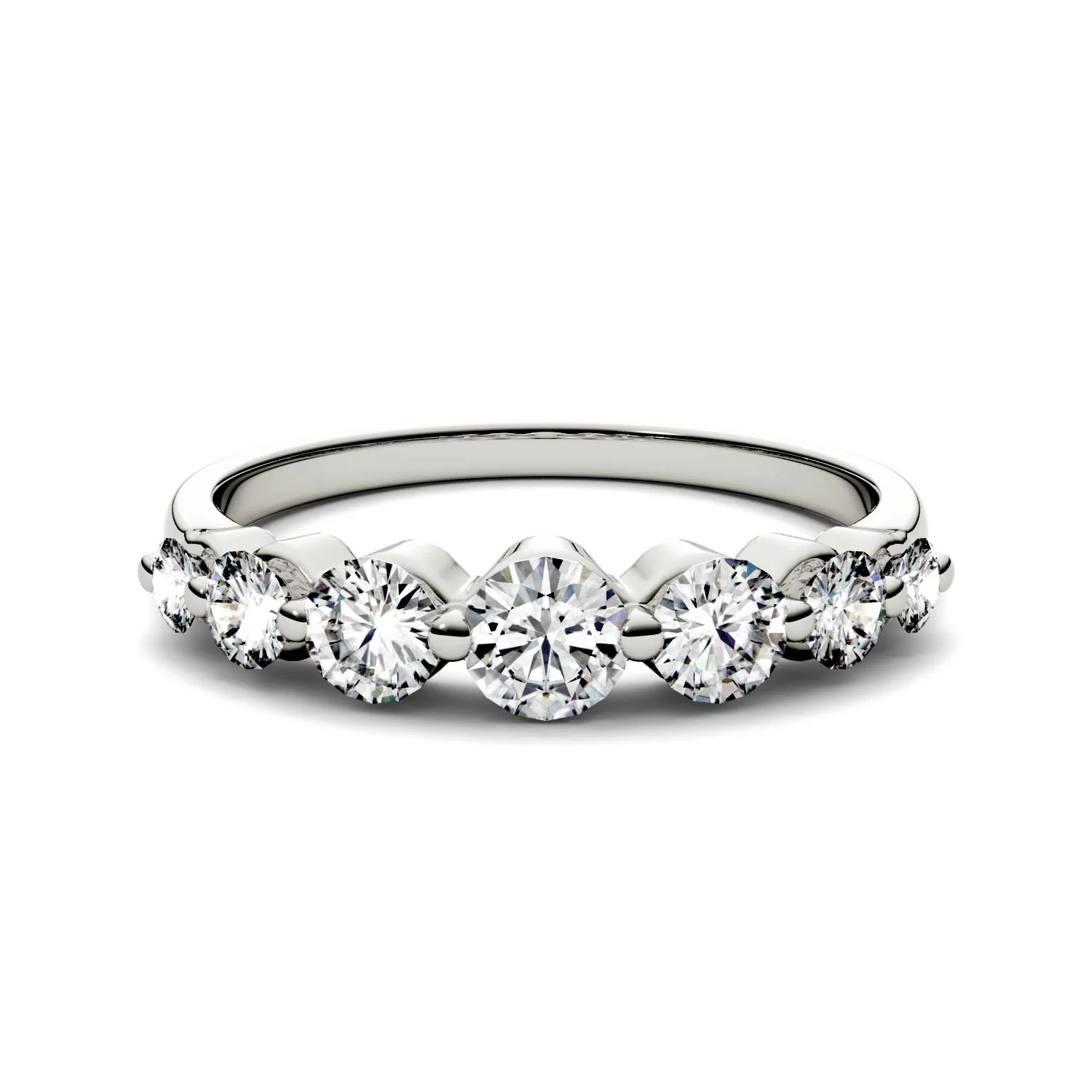0.87 CTW DEW Round Moissanite Seven-Stone Ring in 14K White Gold - Image 4