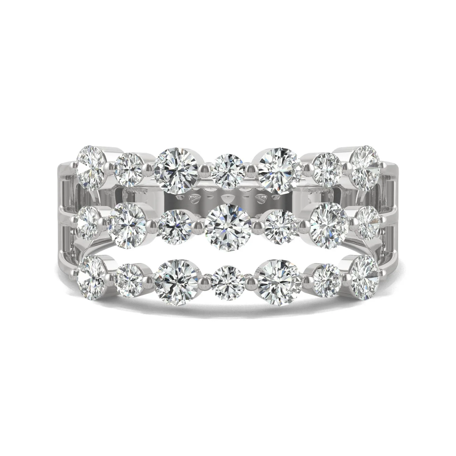 0.91 CTW DEW Round Moissanite Three-Row Ring in 14K White Gold - Image 4