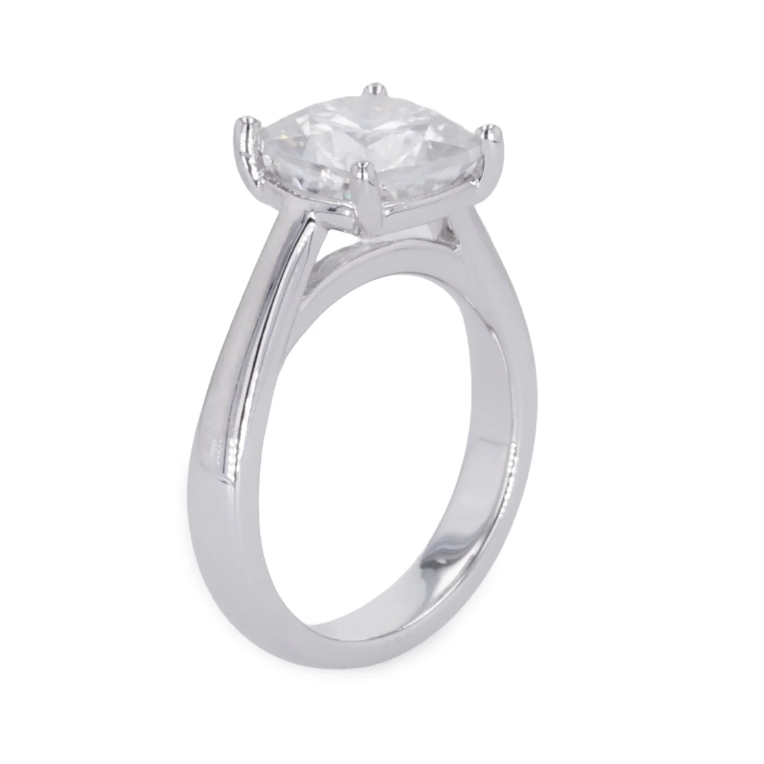 2.80 CTW DEW Cushion Moissanite Four-Prong Solitaire Engagement Ring in Sterling Silver - Image 2