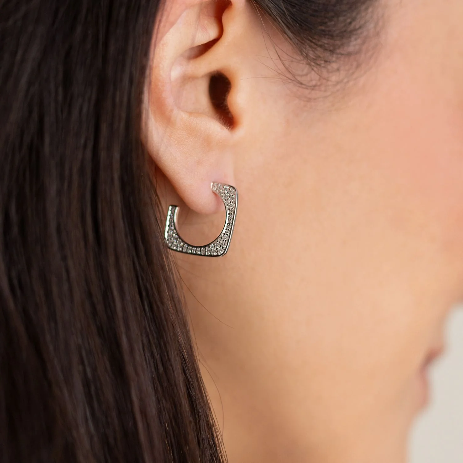 0.72 CTW DEW Moissanite Open Square Hoop Earrings in Sterling Silver - Image 3