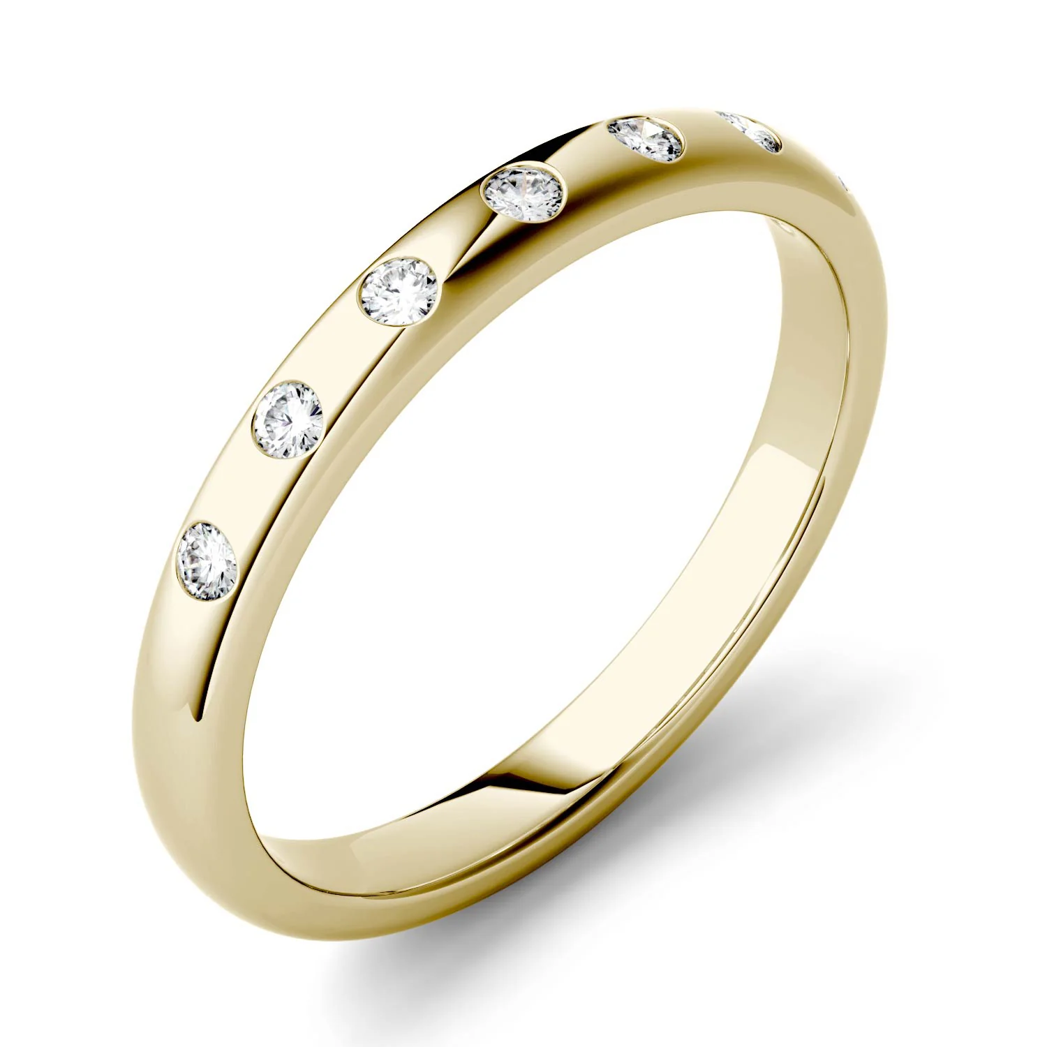 0.11 CTW DEW Round Moissanite Stackable Ring in 14K Yellow Gold - Image 2