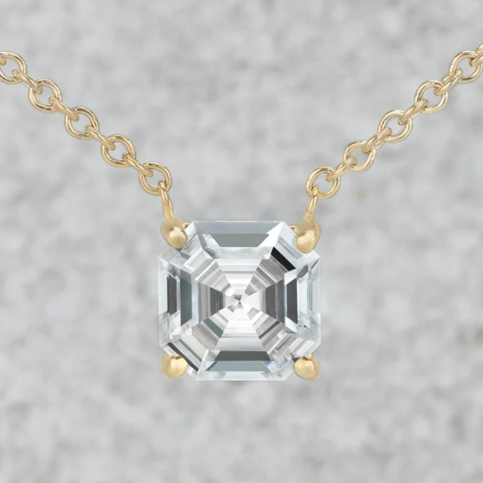 2.21 CTW DEW Asscher Moissanite Solitaire Pendant in 14K Yellow Gold - Image 3