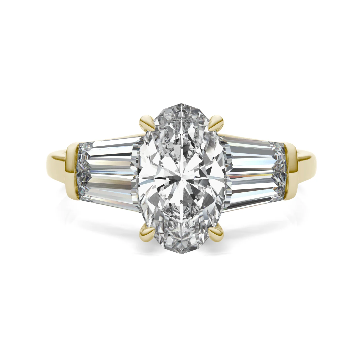 3.46 CTW DEW Elongated Oval Moissanite Five-Stone Ring in 14K Yellow Gold - Image 4