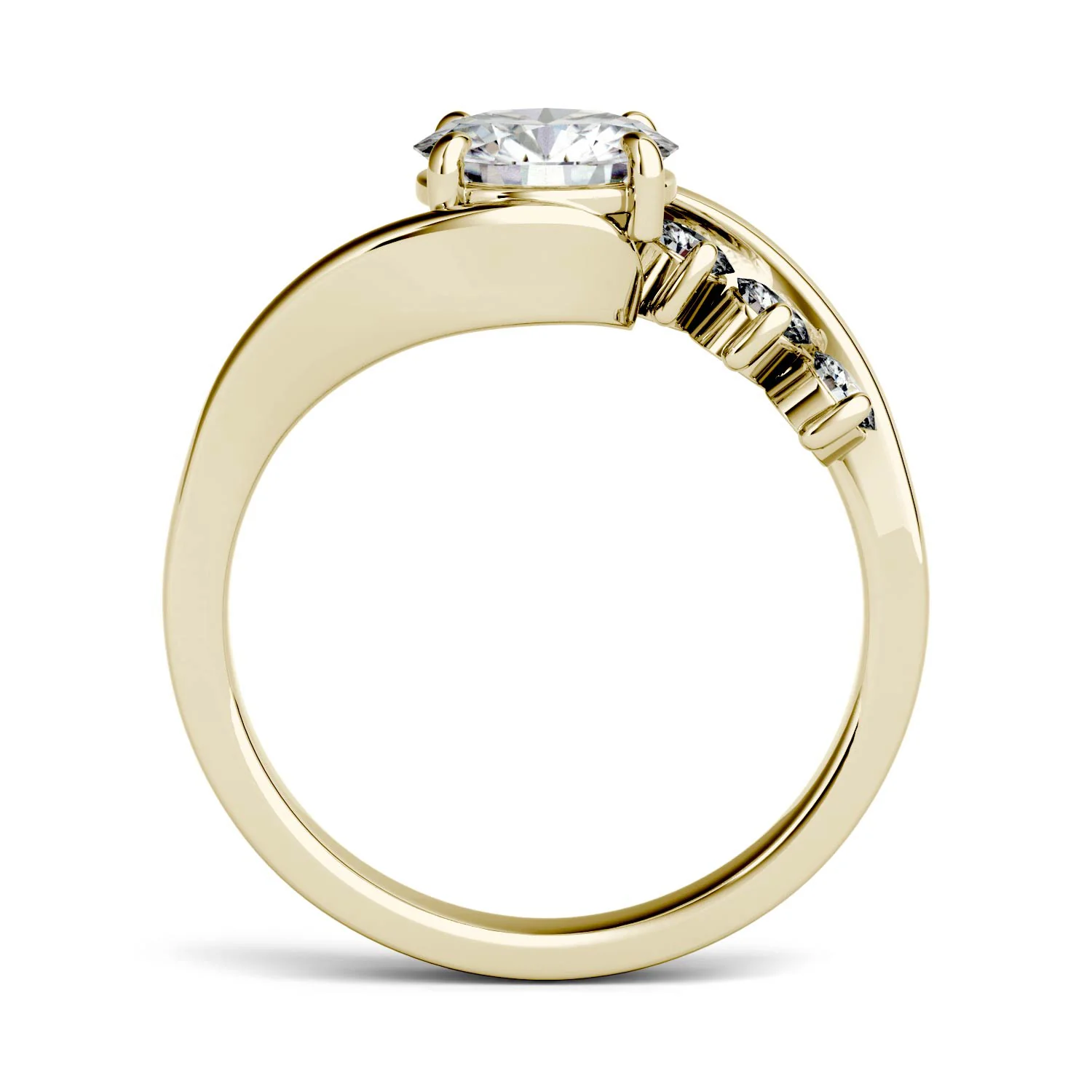 1.38 CTW DEW Round Moissanite Bypass Side-Stone Engagement Ring in 14K Yellow Gold - Image 4