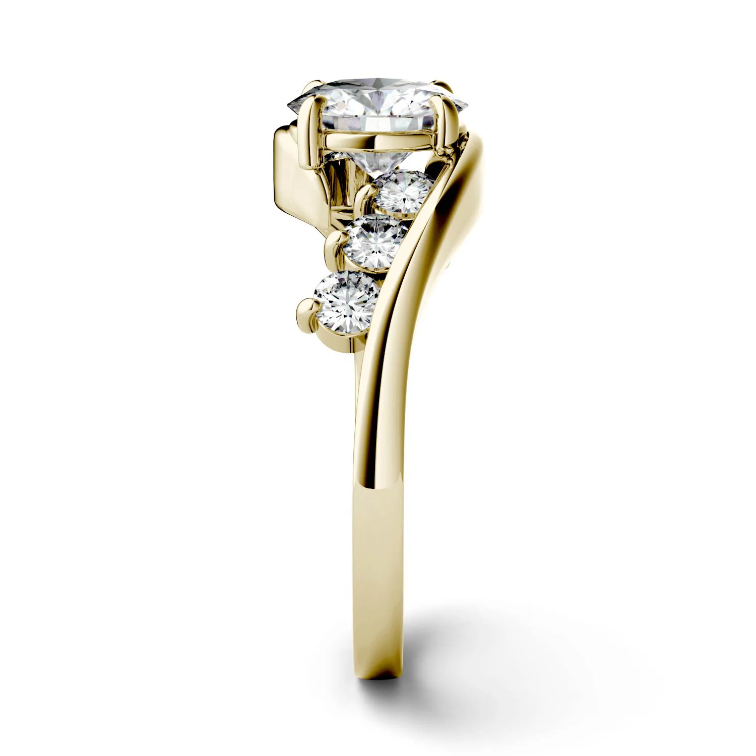 1.38 CTW DEW Round Moissanite Bypass Side-Stone Engagement Ring in 14K Yellow Gold - Image 5