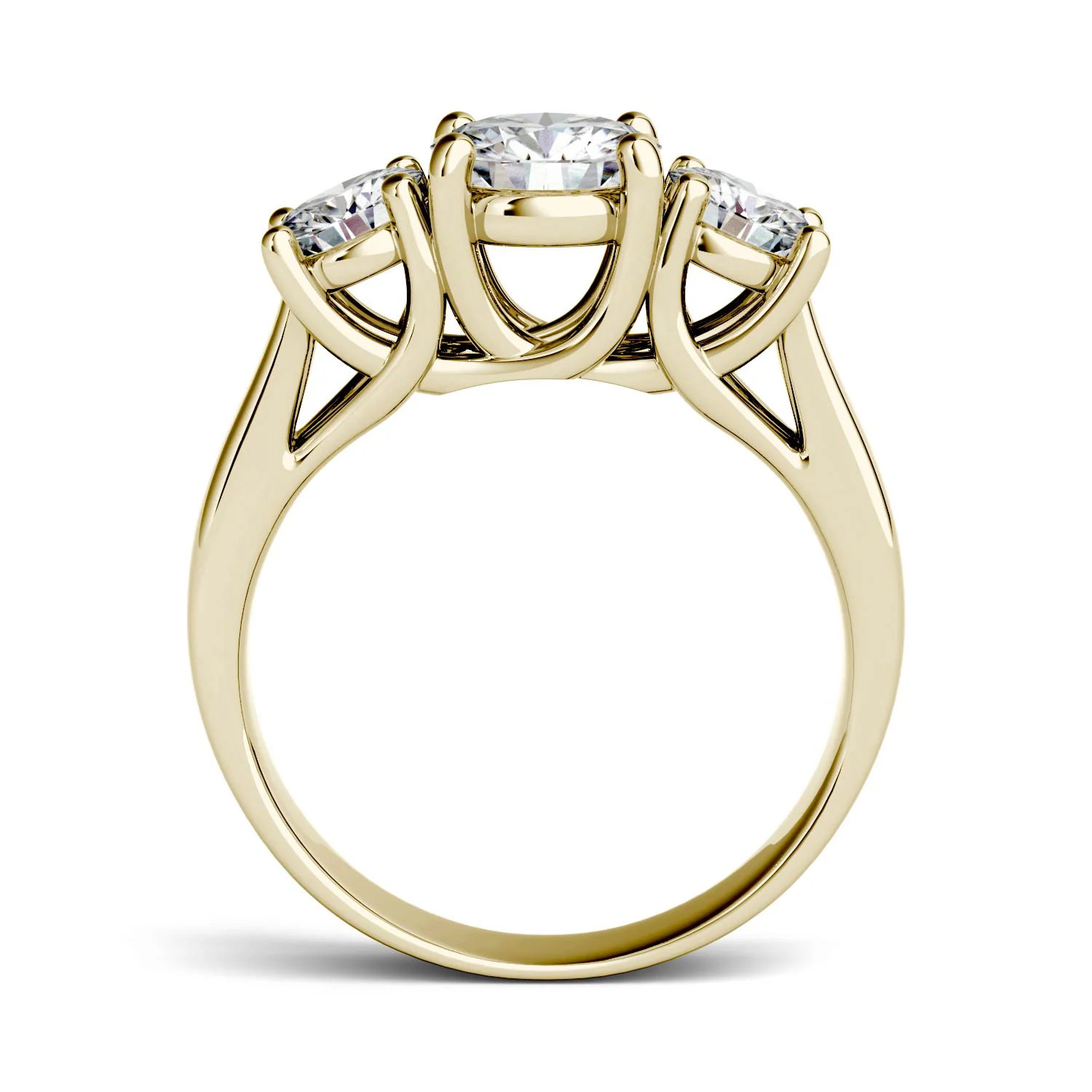 2.00 CTW DEW Round Moissanite Three-Stone Ring in 14K Yellow Gold - Image 3