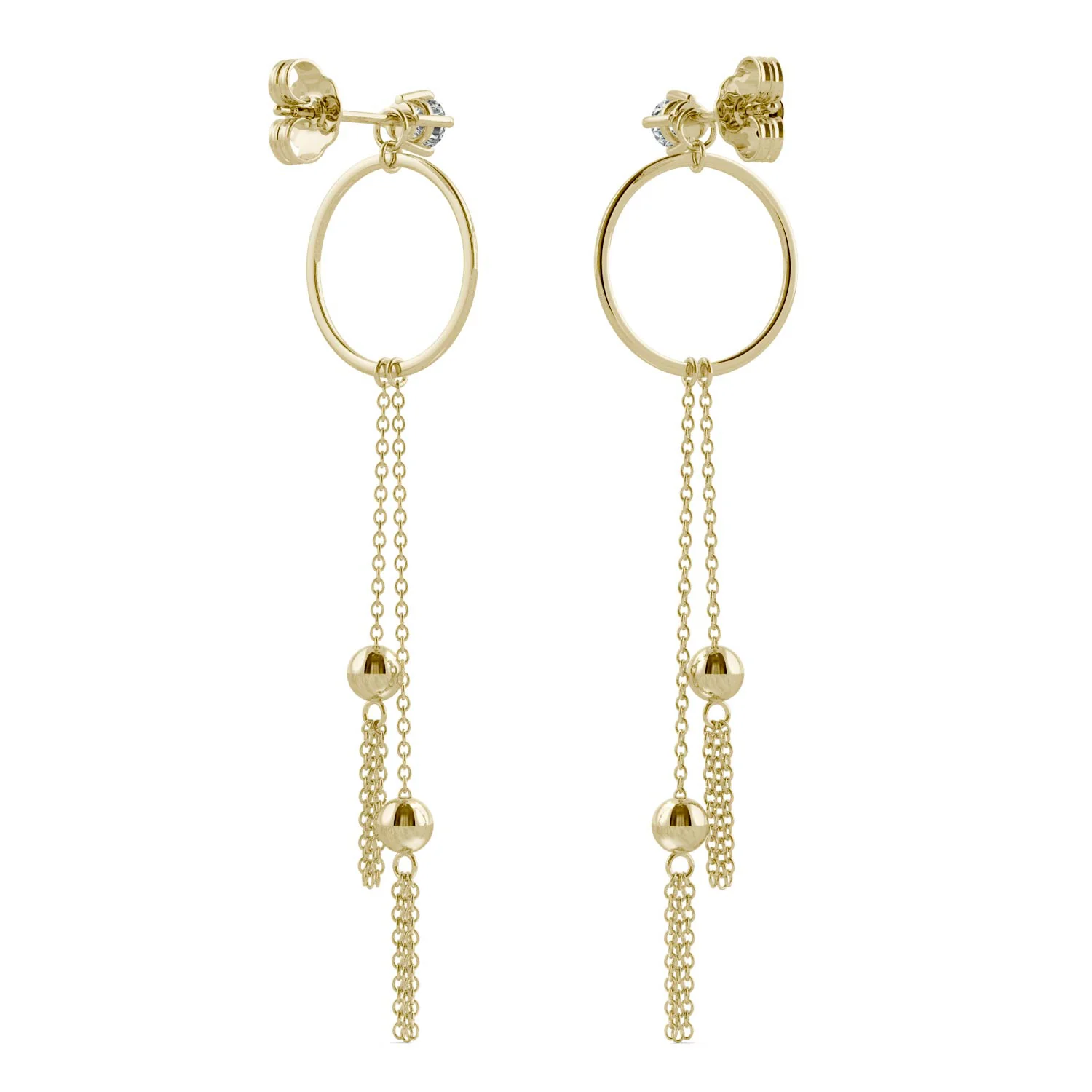 0.20 CTW DEW Moissanite Circle Chain Drop Earrings in 14K Yellow Gold - Image 3