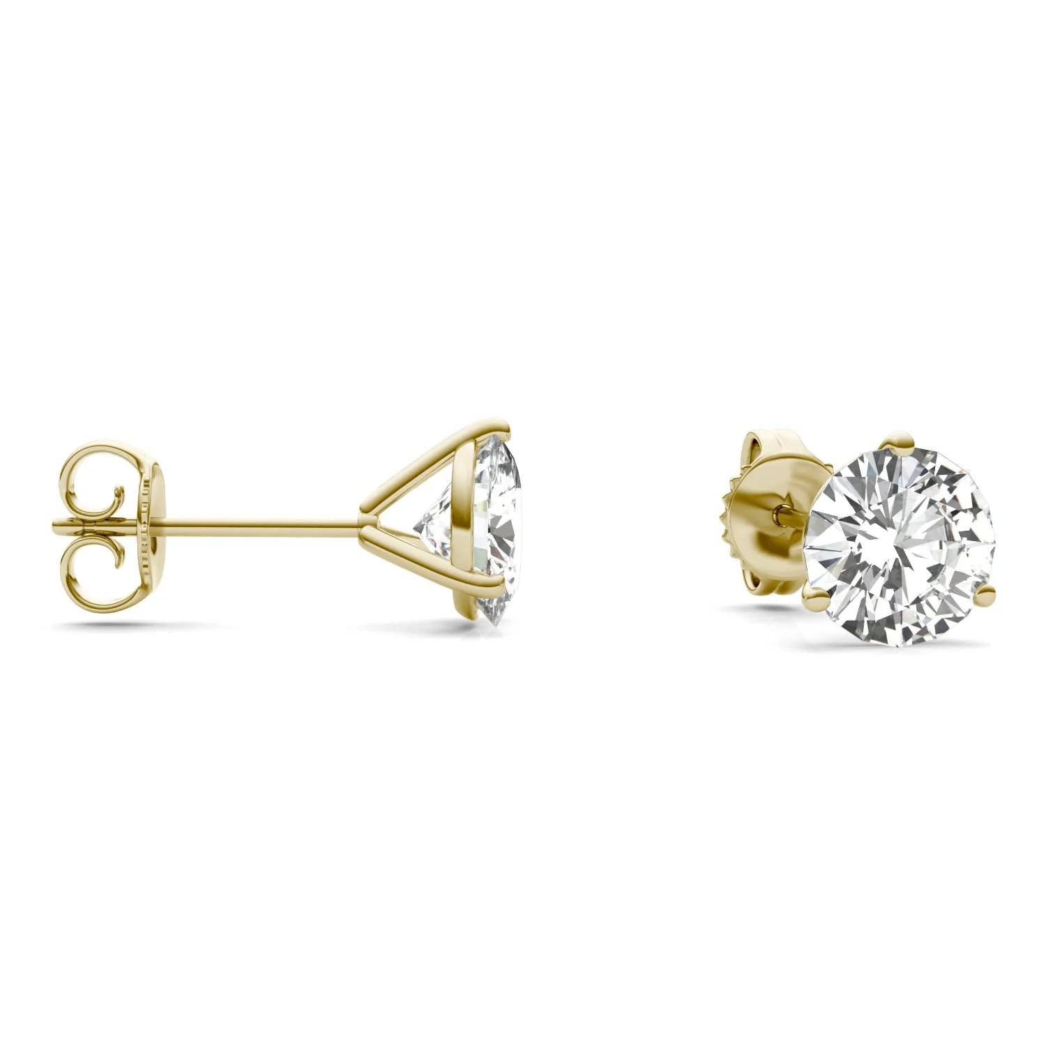 2 CTW DEW Round Moissanite Three-Prong Studs in 14K Yellow Gold - Image 2