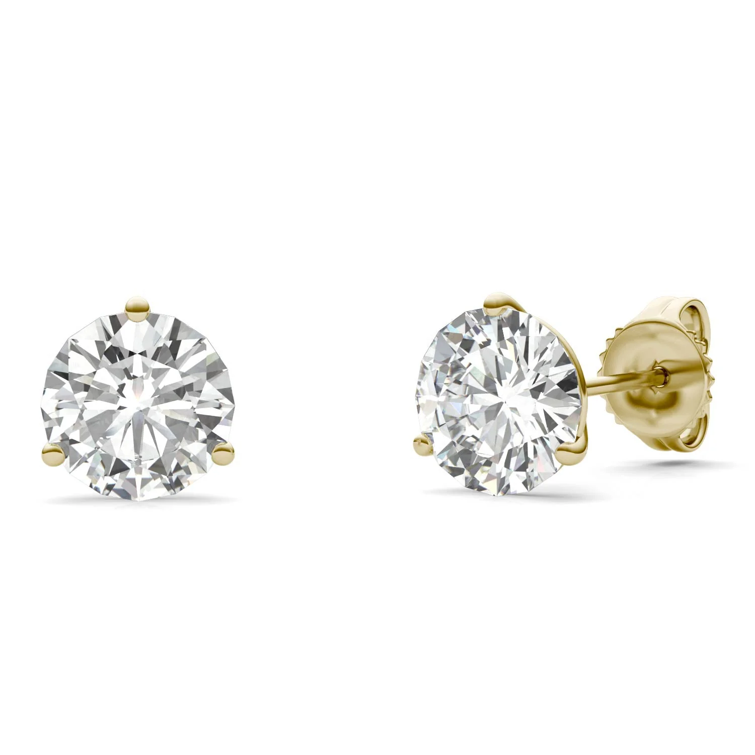 2 CTW DEW Round Moissanite Three-Prong Studs in 14K Yellow Gold - Image 3