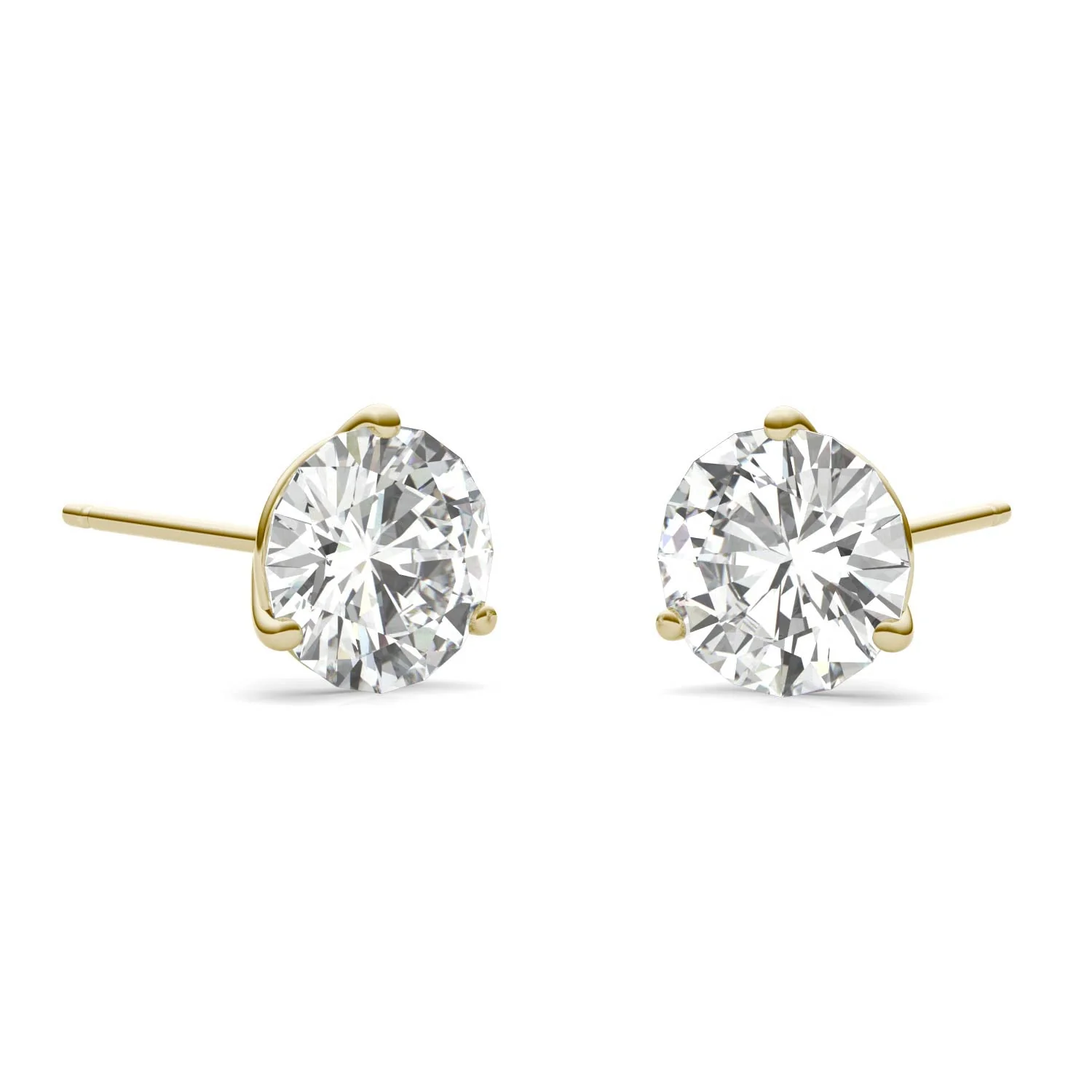 2 CTW DEW Round Moissanite Three-Prong Studs in 14K Yellow Gold - Image 4