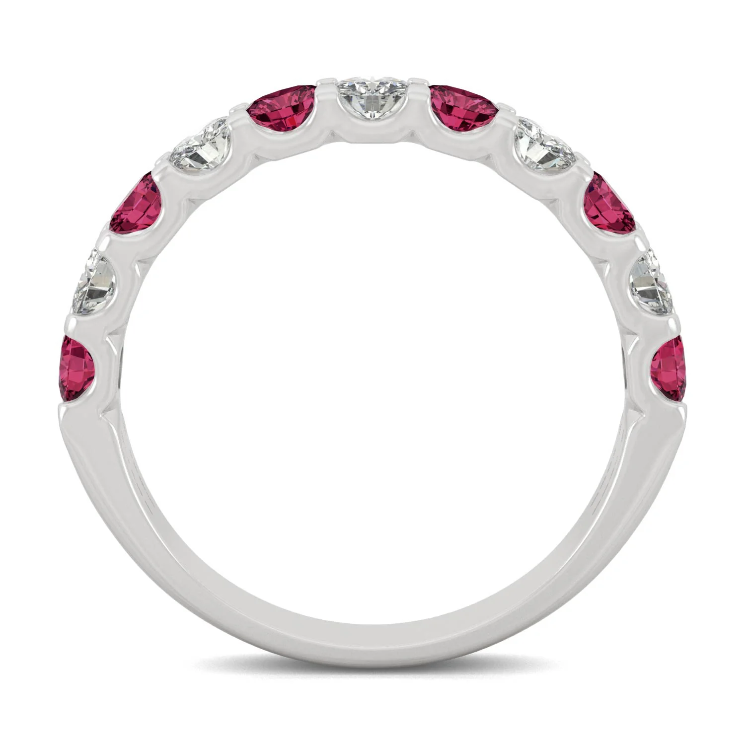 1.58 CTW DEW Round Moissanite and Created Ruby Band in 14K White Gold - Image 3