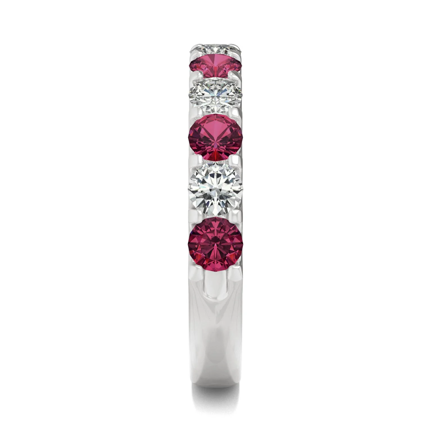 1.58 CTW DEW Round Moissanite and Created Ruby Band in 14K White Gold - Image 5