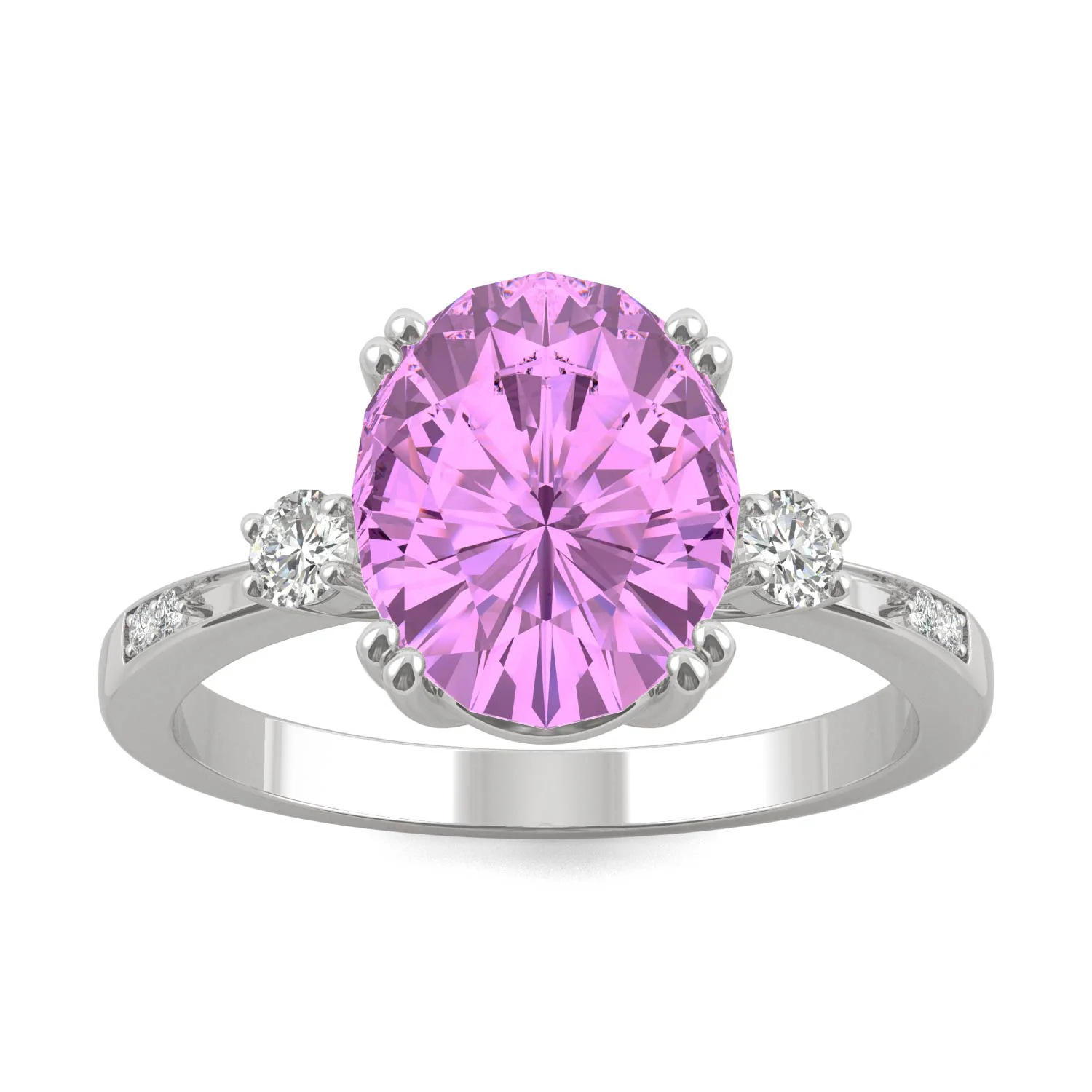 3.64 CTW DEW Oval Pink Sapphire Basket Ring in 14K White Gold