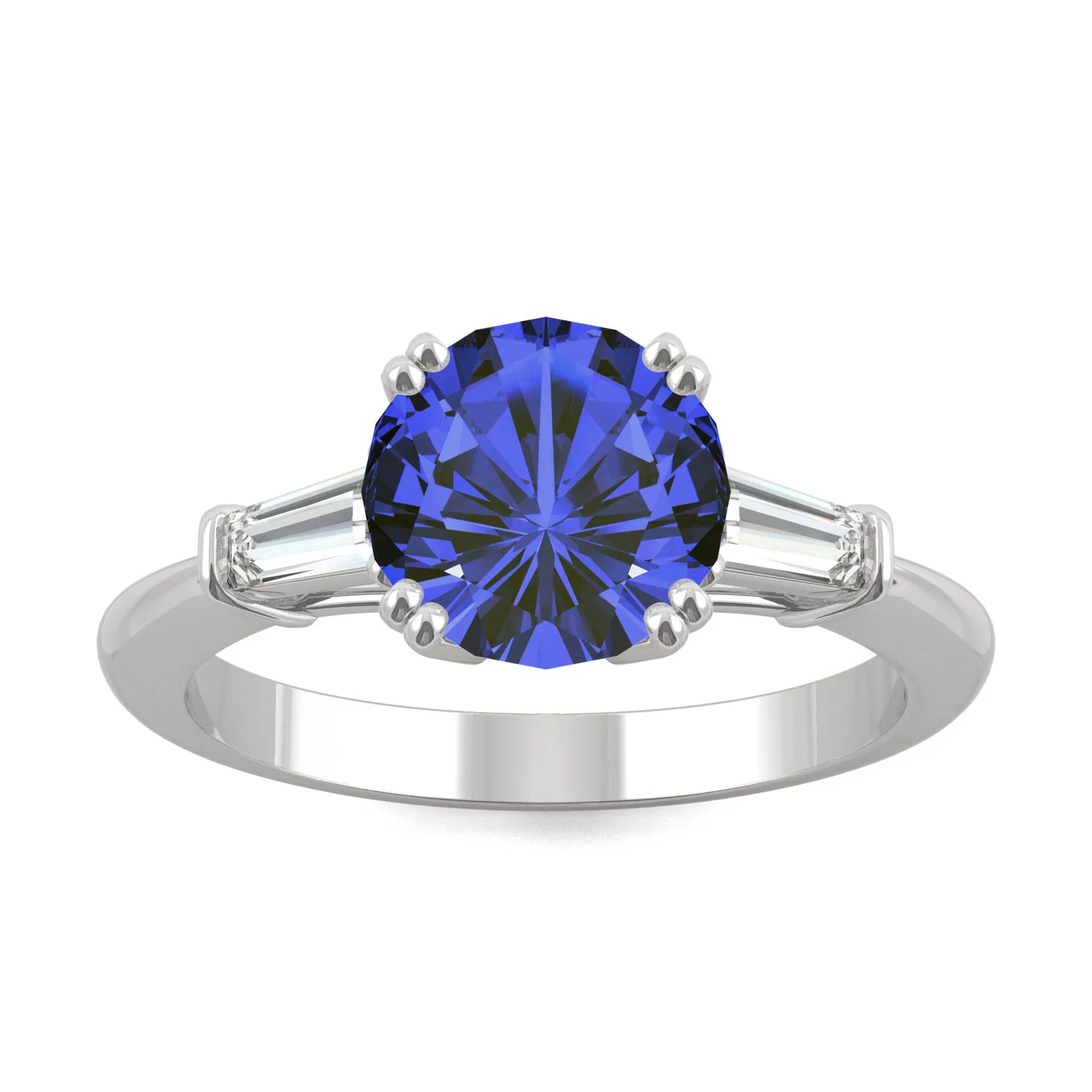3.07 CTW DEW Round Created Sapphire Three-Stone Ring in 14K White Gold
