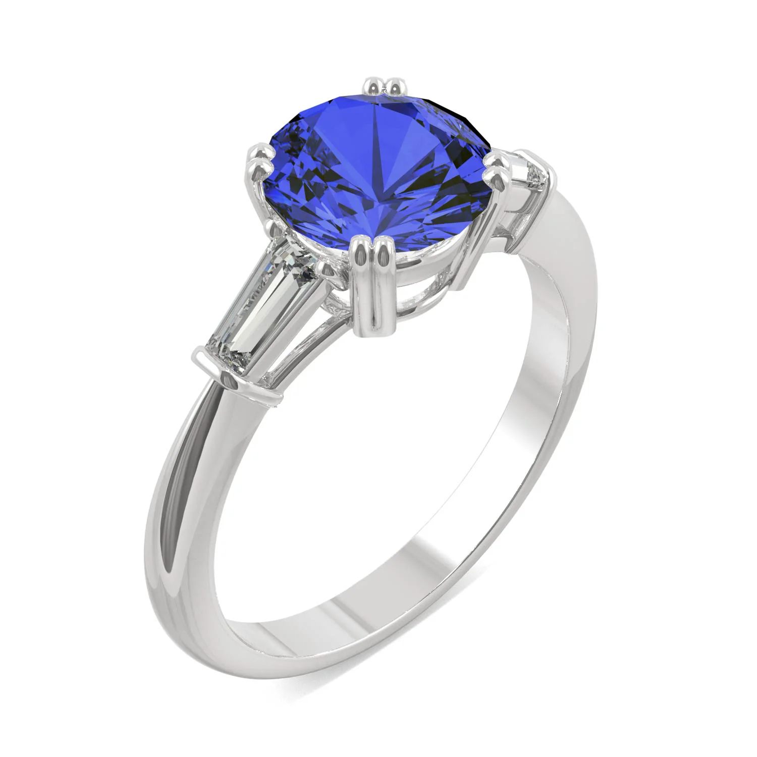 3.07 CTW DEW Round Created Sapphire Three-Stone Ring in 14K White Gold - Image 2