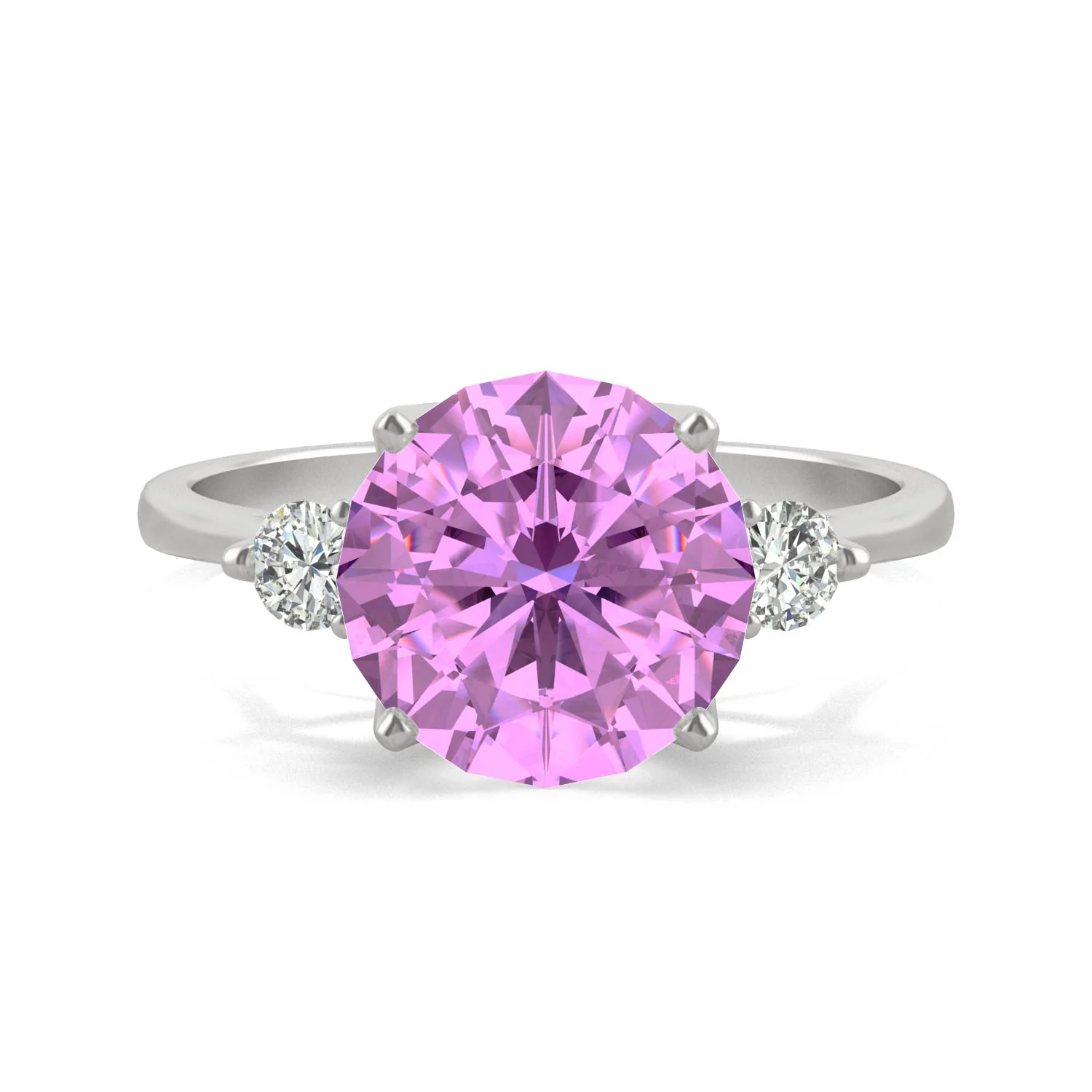 3.55 CTW DEW Round Pink Sapphire Engagement Ring in 14K White Gold - Image 4